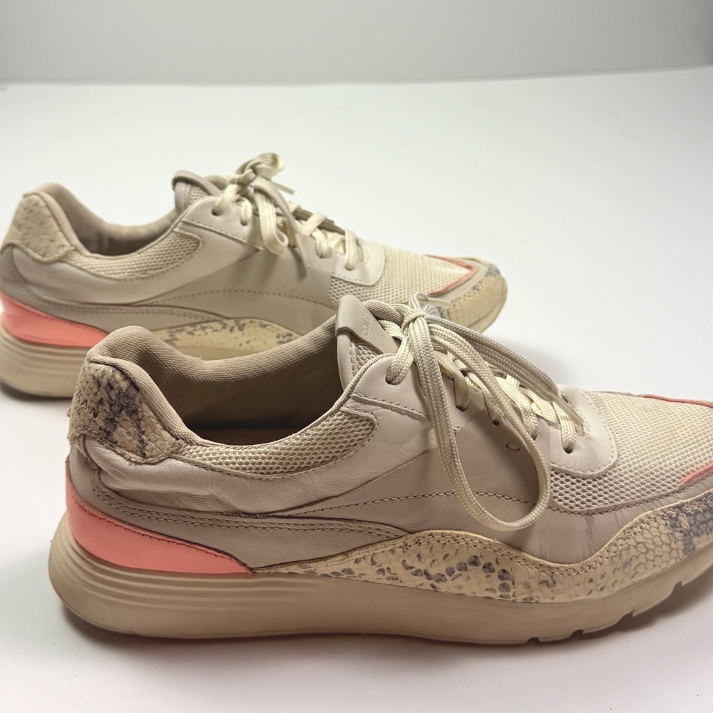 Cole Haan Grand.OS Womens Beige Snakeskin Mesh Sneakers Casual Work Size 9
